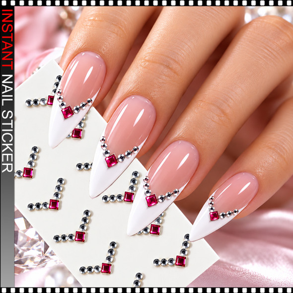 NAIL STICKER RHINESTONE FUCHSIA V-SHAPED 20 PIECES/SHEET