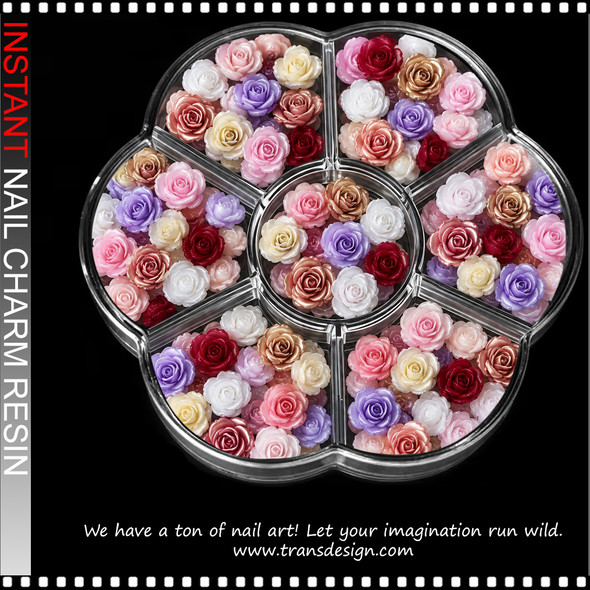 NAIL CHARM RESIN 3D SOFT ROSE ASSORTED 50/CASE