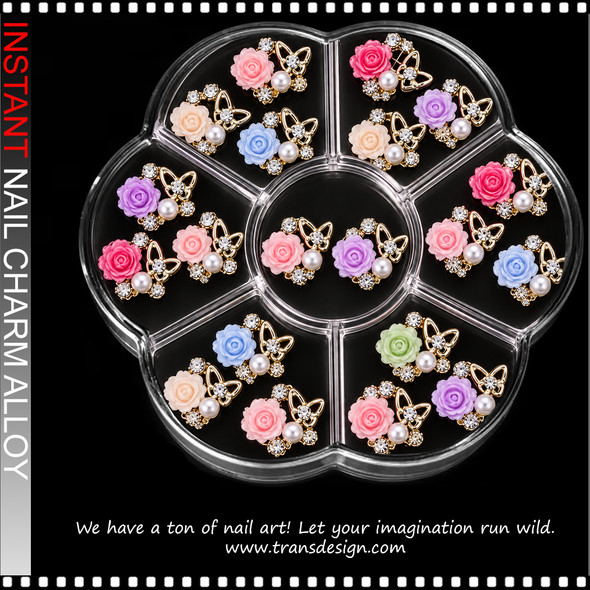 NAIL CHARM RHINESTONE 3D ROSE FLOWER ASSORTED – 20 PCS/CASE