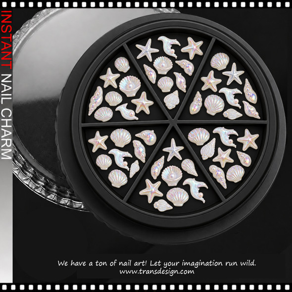NAIL CHARM RESIN OCEAN-THEMED WHITE MIXED STYLE 49-CASE