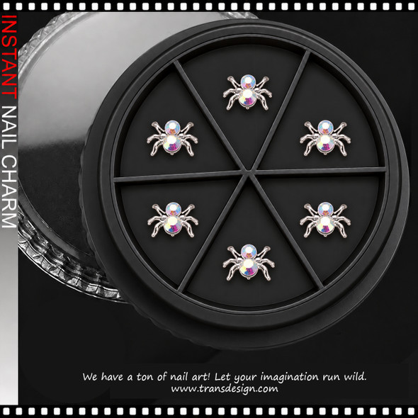 NAIL CHARM RHINESTONE 3D SPIDER SILVERY AB 6-CASE