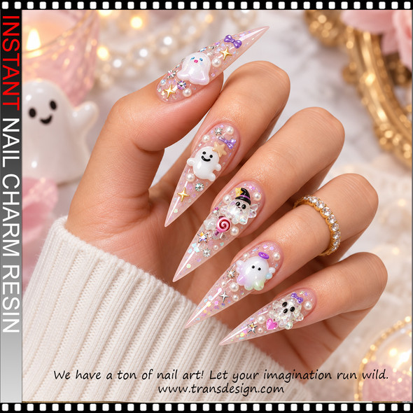 NAIL CHARM RESIN GHOST MINI ORNAMENTS – 50 PCS/CASE