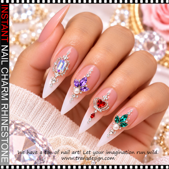 NAIL CHARMS RHINESTONE – ASSORTED COLORS & DESIGNS, 24 STYLES/CASE