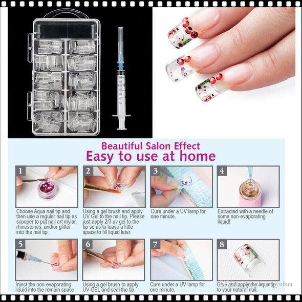 AQUARIUM NAILS TIPS WITH SYRINGE & 100 NAIL TIPS