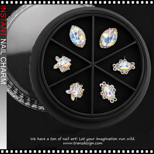 NAIL CHARM RHINESTONE - CRYSTAL AB OVAL, MARQUISE & FLORAL SHAPES 6/CASE