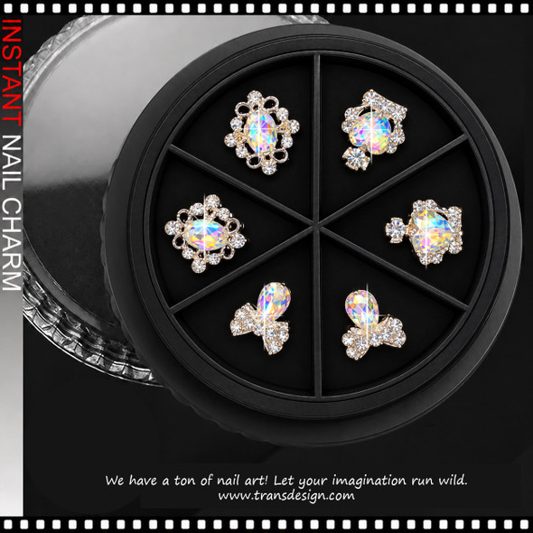 NAIL CHARM RHINESTONE - CRYSTAL AB OVAL, HEART, TEARDROP & BOW SHAPES 6/CASE