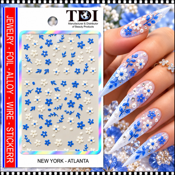 5D NAIL STICKER – BLUE & WHITE FLORAL BLOSSOMS *