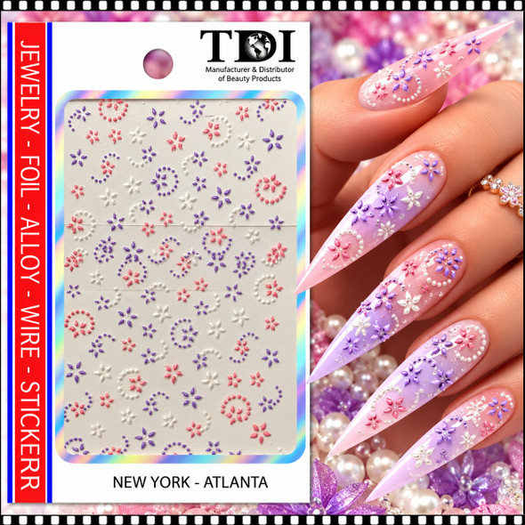 5D NAIL STICKER – PASTEL FLORAL SWIRLS & PEARLS *