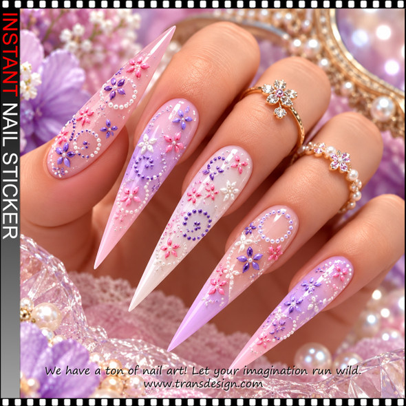 5D NAIL STICKER – PASTEL FLORAL SWIRLS & PEARLS *