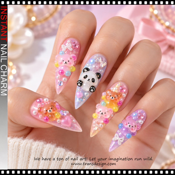 NAIL CHARM RESIN - CUTE COLORFUL TEDDY BEARS & PANDAS 20-CASE