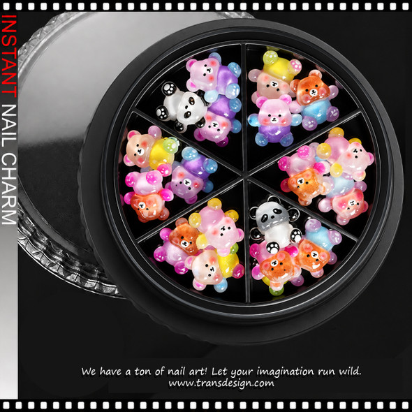 NAIL CHARM RESIN - CUTE COLORFUL TEDDY BEARS & PANDAS 20-CASE