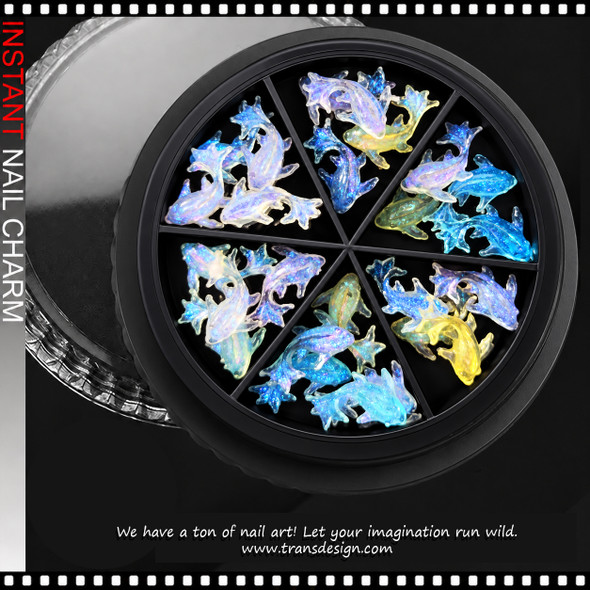 NAIL CHARM RESIN - HOLOGRAPHIC DOLPHINS ASSORTED COLORS 22-CASE