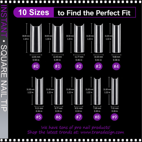 INSTANT TIP Square, Long, Half Cover, Straight, No 'C', Clear 504/Case