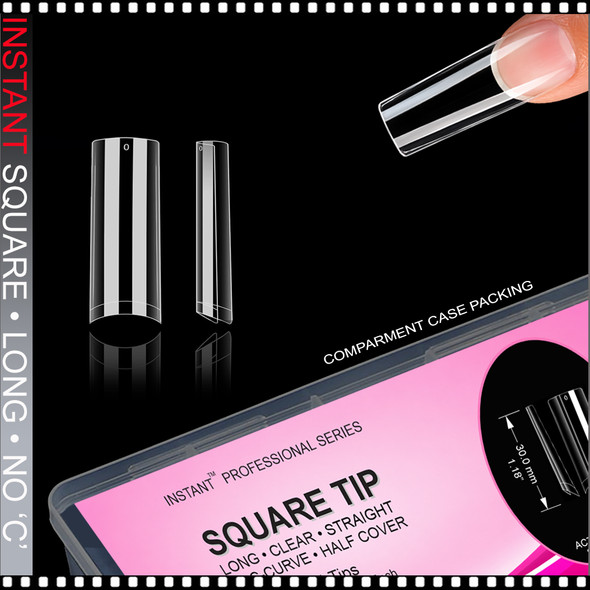 INSTANT TIP Square, Long, Half Cover, Straight, No 'C', Clear 504/Case