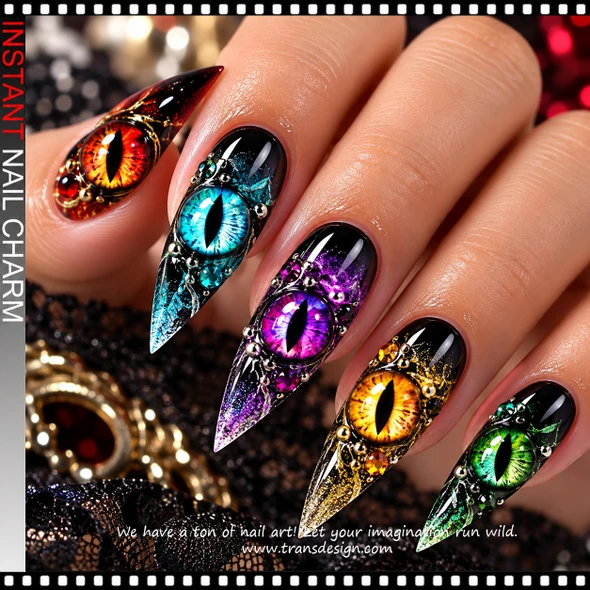 NAIL CHARM RESIN – ASSORTED MULTI-COLORED DRAGON & CAT EYES 24-CASE
