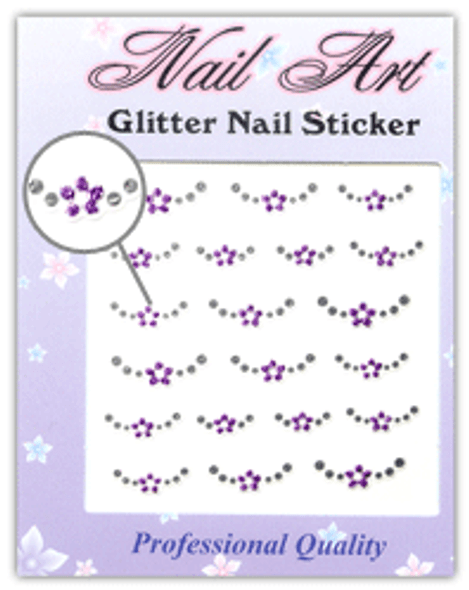 NAIL STICKER Flower, Purple & Silver Glitter #67-05