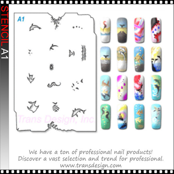 Stencil - A1, Ocean Theme (Dolphin, Sea Horse, & Waves)