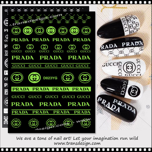 NAIL STICKER Luminous, GUCCI & PRADA Brand Name #D023YG