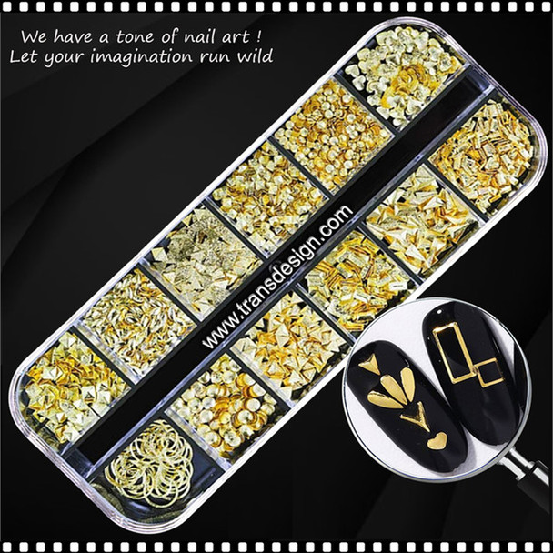 NAIL CHARM ALLOY Gold Rivets Shiny Assorted Case