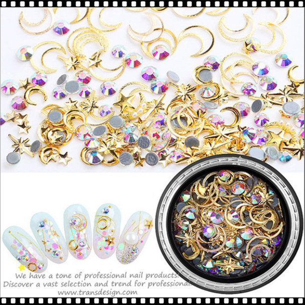 NAIL CHARM Assorted Gold with Crystal AB Jar