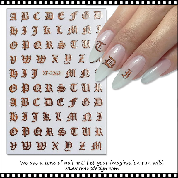 NAIL STICKER Font, Rose Gold  Alphabet #XF3262