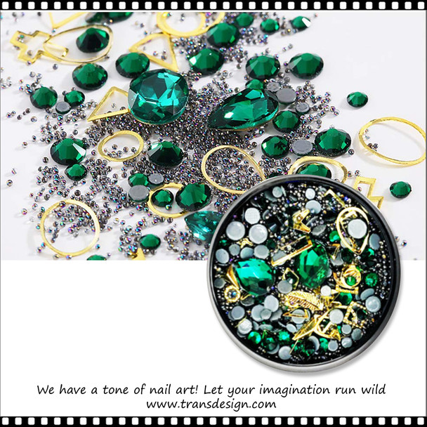 NAIL CHARM Assorted Emerald, Pixie, Gold Jar #ZH-4