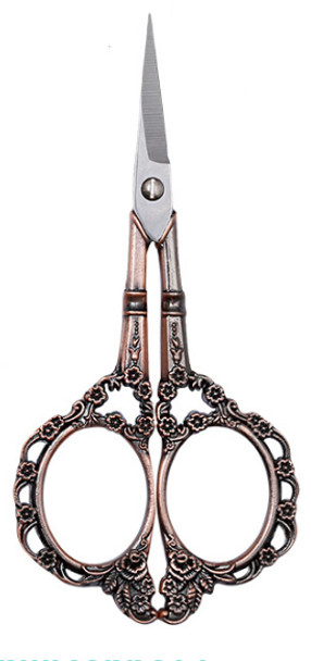 SCISSORS Vintage European, Antique Copper Flower 4.75"