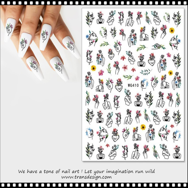 NAIL STICKER Face, Assorted Color Line Art #WG410