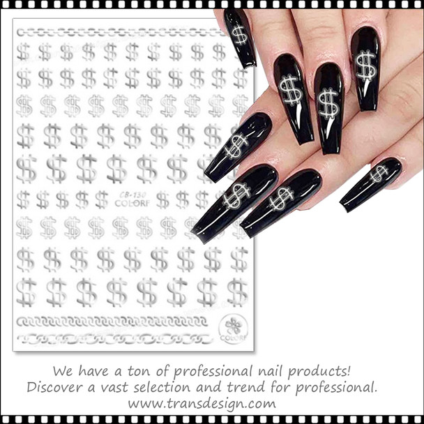 NAIL STICKER Money, Silver Dollar Sign #CB130