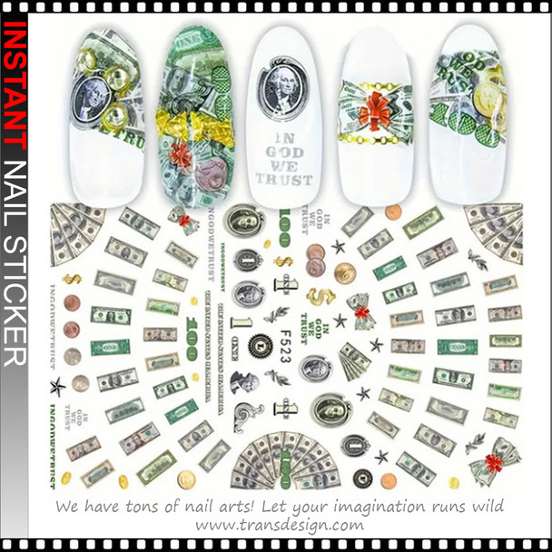 NAIL STICKER Brands Name, Money, US Dollar #F523