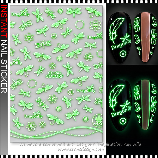 NAIL STICKER – GLOW-IN-THE-DARK DRAGONFLY DESIGN #CY-004 *