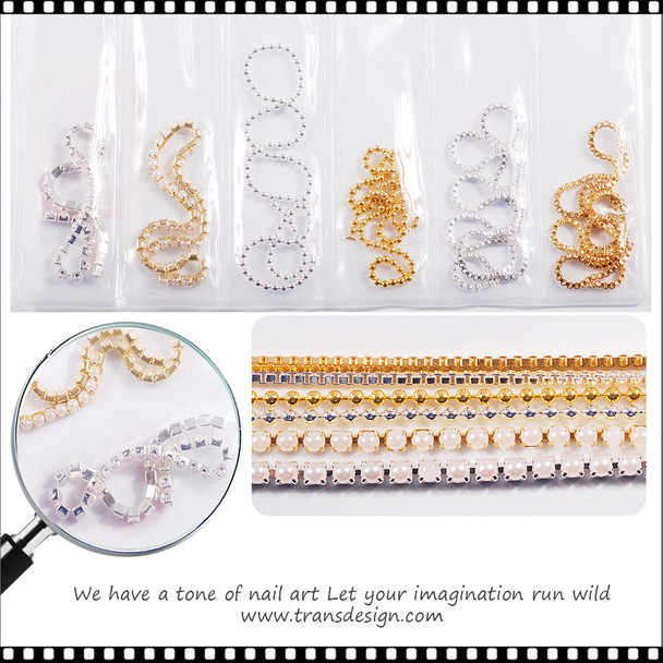 NAIL CHARM CHAIN Gold & Silver Color 6/Pack #XF-018
