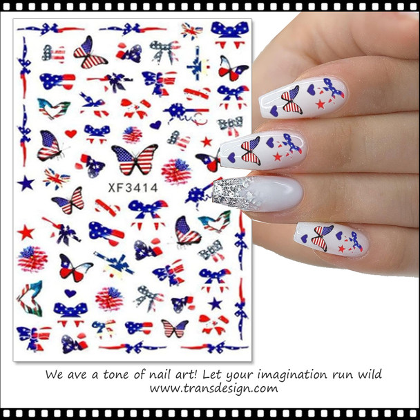 NAIL STICKER Flags, American Flag #XF3414