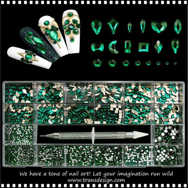 RHINESTONE PRO. Crystal Emerald Green Assorted/Case 