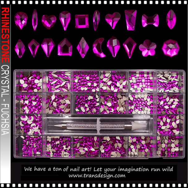 RHINESTONE PRO. Crystal Fuchsia 1000 Assorted/Case
