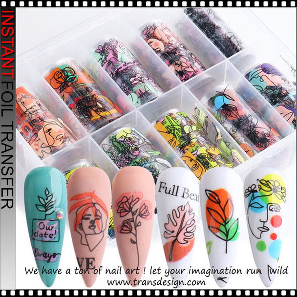 INSTANT FOIL Face Line Art Design, 10 Rolls/Case INSTANT FOIL Face Line Art Design, 10 Rolls/Case