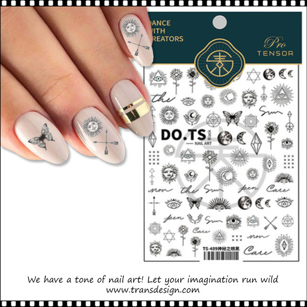 NAIL STICKER Occult, Simple Black Style Sun #TS-489