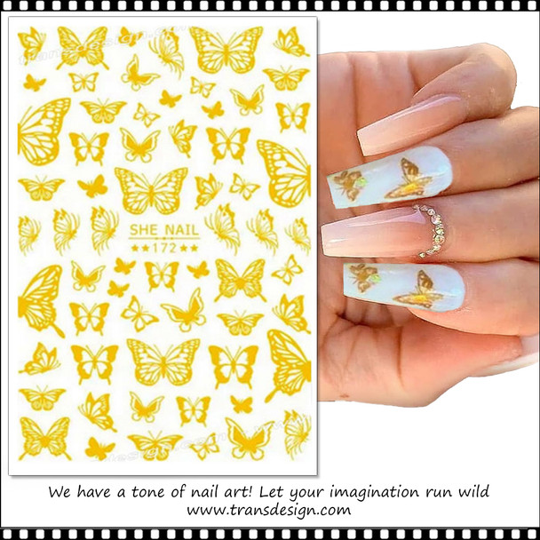 NAIL STICKER Animal, Gold Butterfly #SHE-172