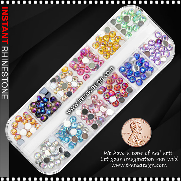 RHINESTONE RESIN Round, Hologram Assorted Color Case*