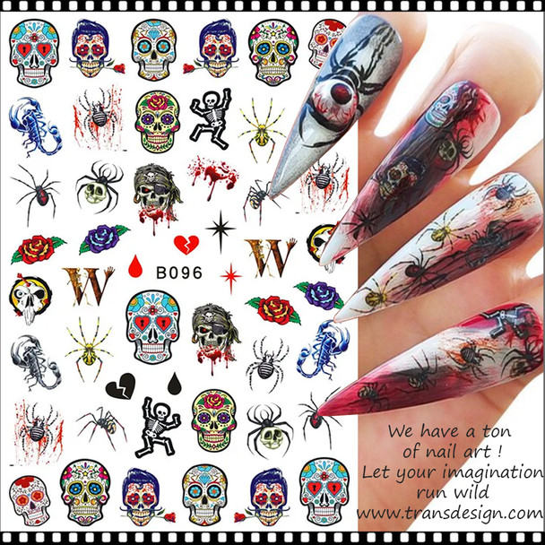 NAIL STICKER Halloween, Skulls, Spider #B096