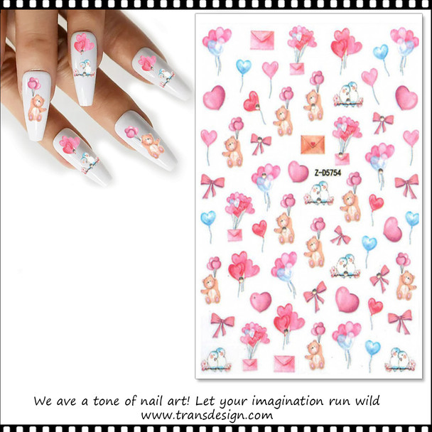 NAIL STICKER Love, Bear & Heart  #Z-D5754