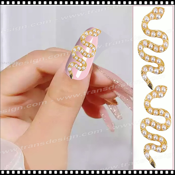 NAIL CHARM RHINESTONE Snake Gold/Pearl Bead 2/Pack