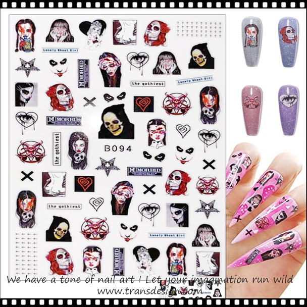 NAIL STICKER Halloween, Ghost Face Red & Black #B094