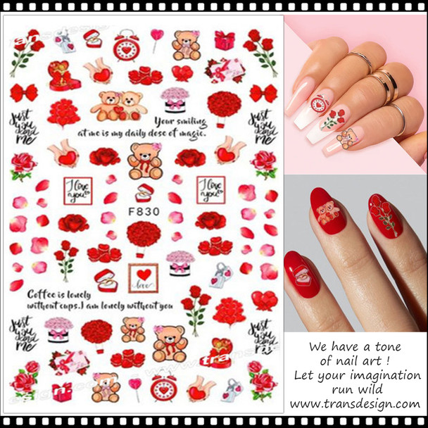 NAIL STICKER Love, Bear & Rose #F830