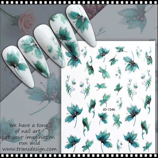 NAIL STICKER Flower, Leaves Teal Shade #JO-1546