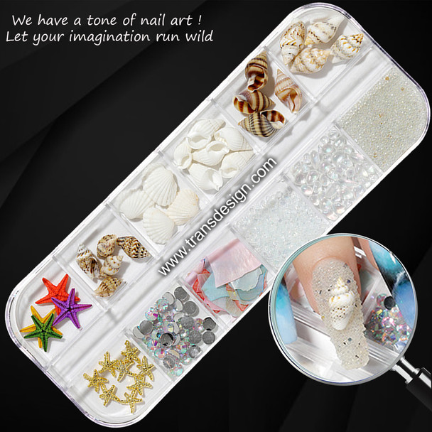 SEA SHELL Nail Decoration Assorted 12 compartments