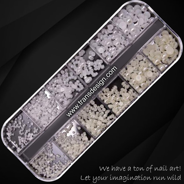 CAVIAR Half Bead, White & Pearl, Assorted Size  #ZSH-047