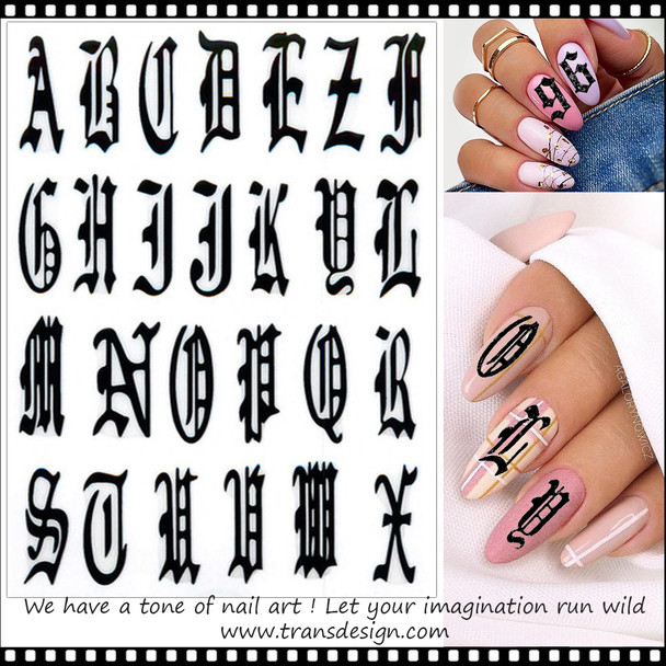 NAIL STICKER Font, Old English, Big Black