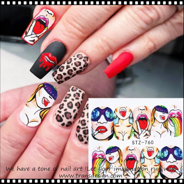 NAIL STICKER Faces, Red Lip Sliders #STZ-760