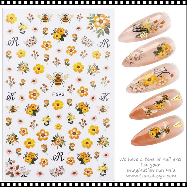 NAIL STICKER Spring, Bee & Flower #F693